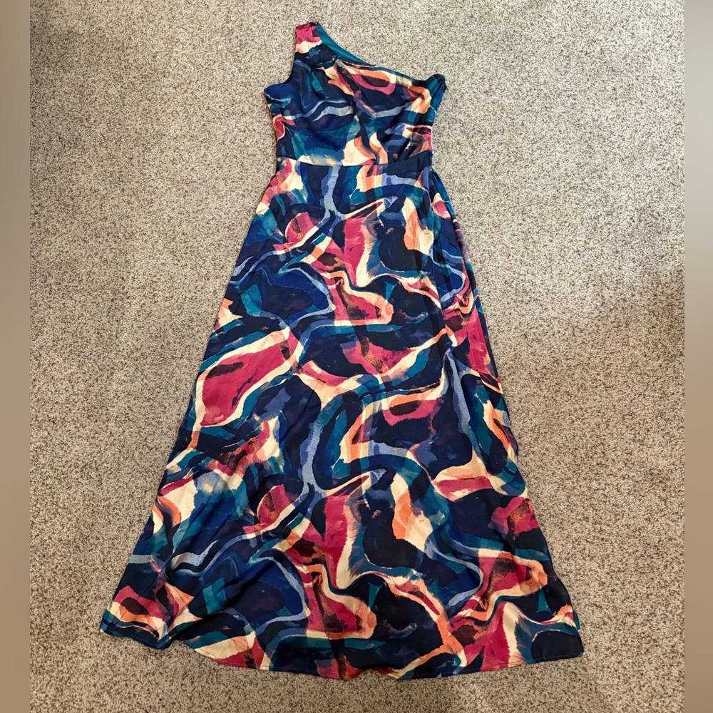 Nicole Miller Abstract Print One-Shoulder Maxi Dress
